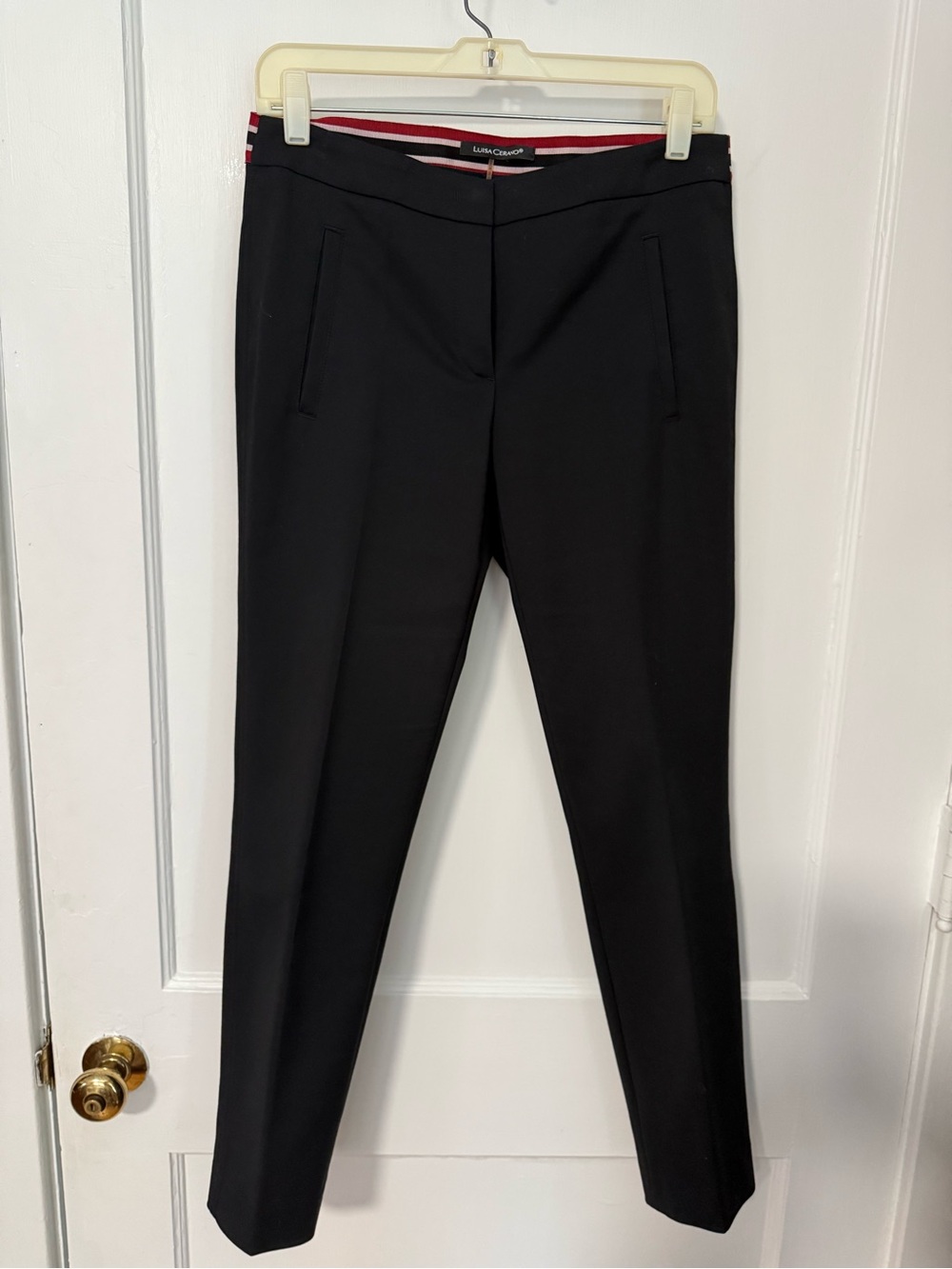 Luisa Cerano Black Ankle-Length Tailored Pants Ribbon Waistband Pockets EUC 6